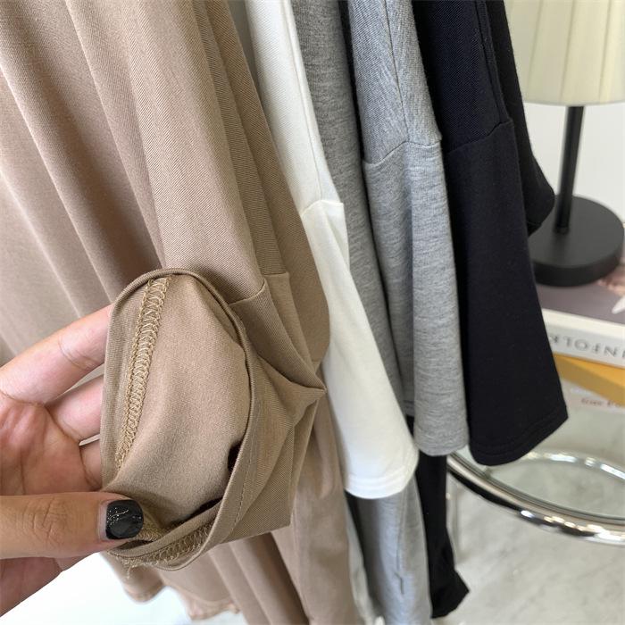 Vestido Camiseta Modal Feminino de Manga Curta - Comprimento Médio, Caimento Solto, Estilo Preguiçoso Roupa de Dança