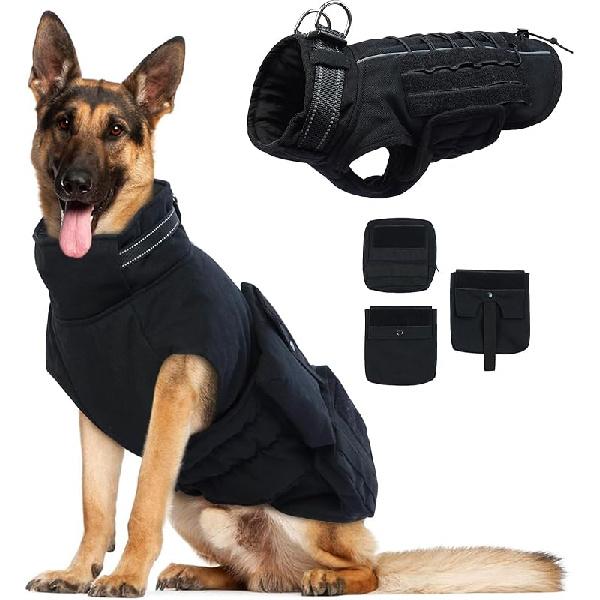 DORA BRIDAL Tactical Dog Winter Coat, Adjustable Military Service Dog Harness for Training, Walking, Hiking, Dog Vest with Molle Panels with 3 X-Small