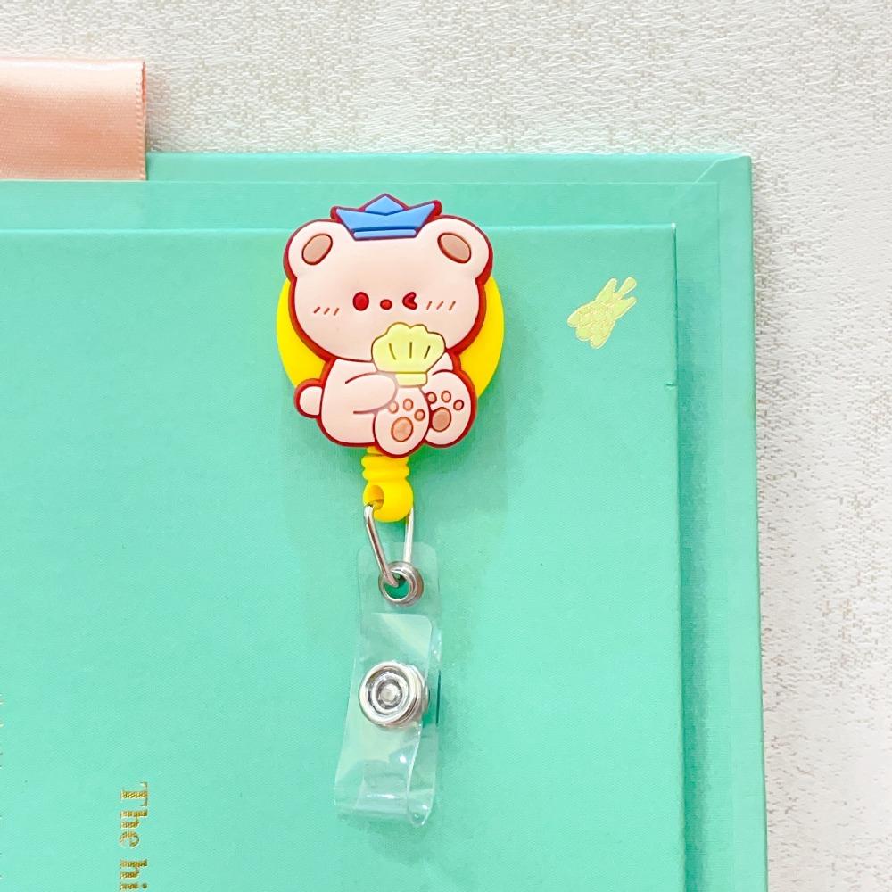 Bear Rabbit Retractable Badge Holder Cartoon Animals Easy Pull Buckle  Hospital Use