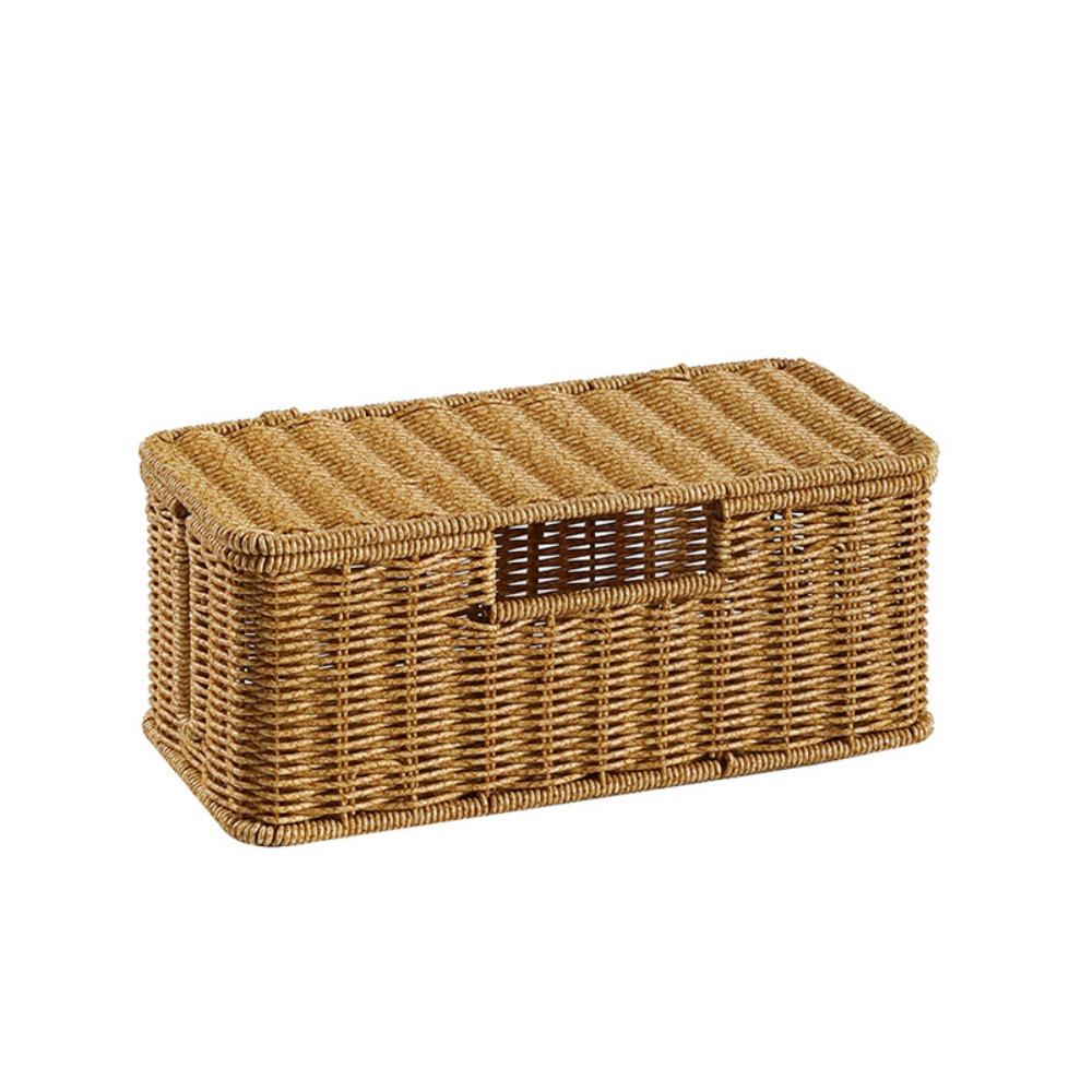 Hand-Woven Imitation Rattan Cable Organizer Box Well-ventilated 2/3/5 Open Slot Desktop Cable Management Box Rustic Style