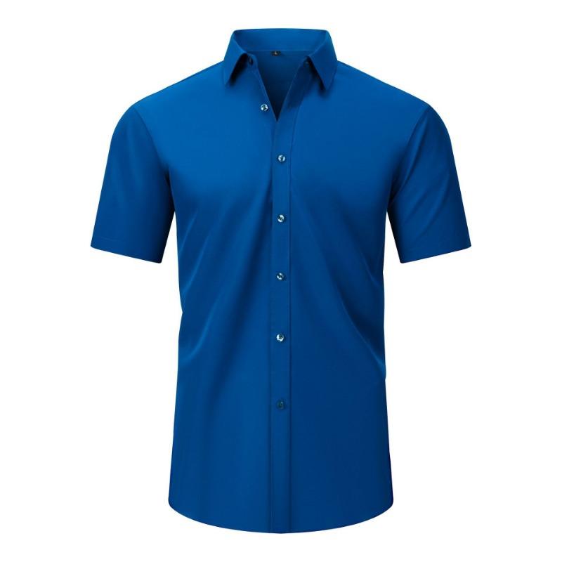 Heren Kortmouwig Effen Non-Iron Kreukvrij Grote Maat Business Casual Overhemd