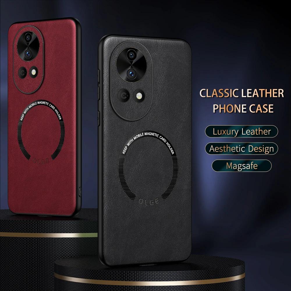 For Huawei Nova 12 12 Pro 12 Ultra Fine-Hole PU Cow Pattern Leather Outer Magnetic Ring Soft Edge Anti-Drop Phone Case