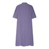 Women's Mid-Length V-Neck Cotton Linen Dress with Short Sleeves and Three-Button Pocket
