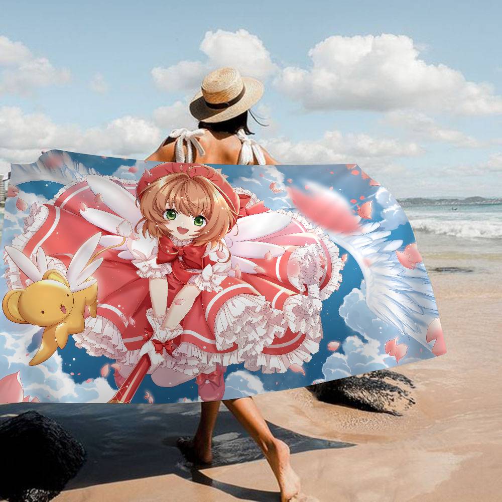 Card Captor Sakura Anime Bath Towel Microfiber Soft Water Absorbing Breathable For Girl Kids Decorative Cartoon Beach Towel
