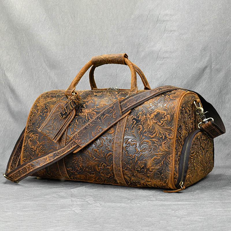 

Vintage Leather Travel Bag Men Big Capacity travel hand luggage for male weekendd tote bage family travel bag luuage shoe bag