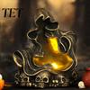 Spooky LED Ornament for Halloween Party Wizard Ghost Night Light with Embossed Skull Base, Resin Glowing Figurine, Environmentally Friendly