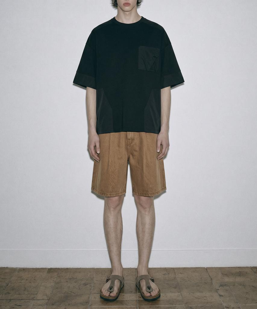 ZENSAI Wide Half Denim Pants Brown