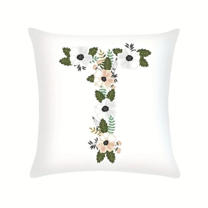 Plant Flowers Alphabet Printed Cushion Cover Spring Home Seat Decorative Pillowcase  Square Polyester Letters Pillow Cover