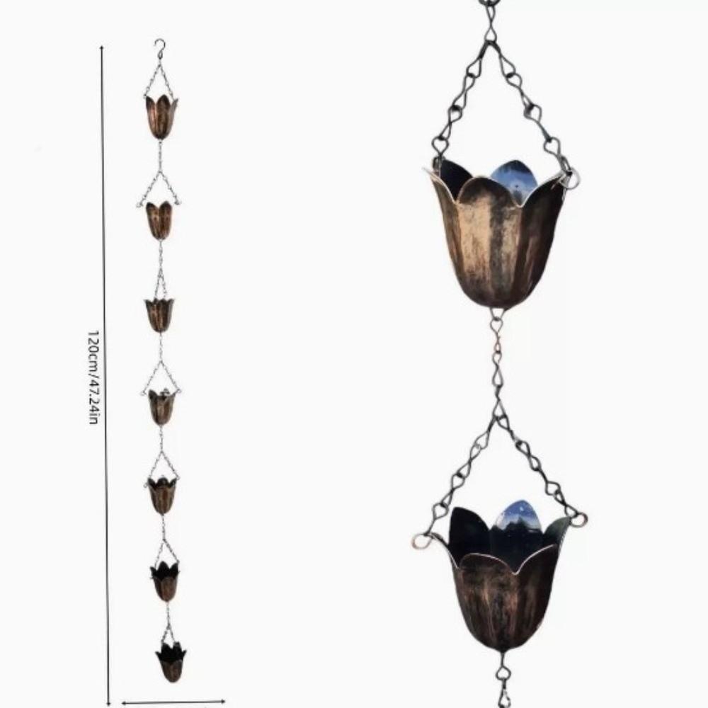 Japanese Style Metal Tulip Rain Chain 7 Cups Iron Art Rain Chain for Gutters Flower-shaped Directs Water