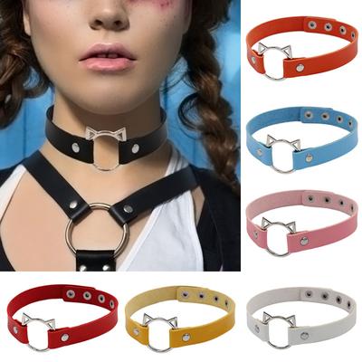 Charm PU Leder Geschenk Rund Schmuck Halsketten Trendy Choker Harajuku Katzenkopf Frauen Punk Gothic Vintage
