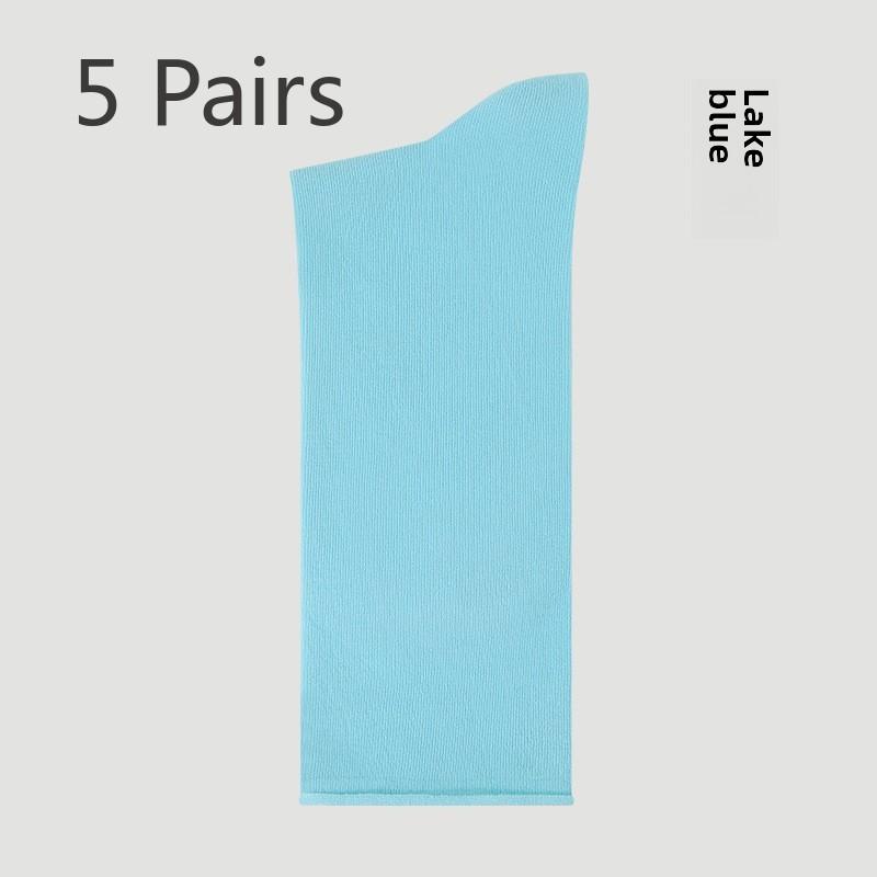 

5 пар ворсовых носков средней длины, открытые месячные носки, летние тонкие женские носки, дышащие чулки, простые 5 Pairs светло-синий