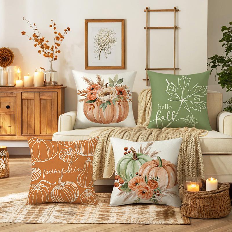 1pc Green Orenge Cushion Cover with Pumpkin Flower Pattern for Thanksgiving Day Festival Living Room Bedroom Decoration