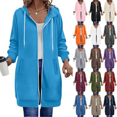 Neuer Damen Langer Hoodie Lässig Kordelzug Langarm Kapuzenjacke Mit Taschen
