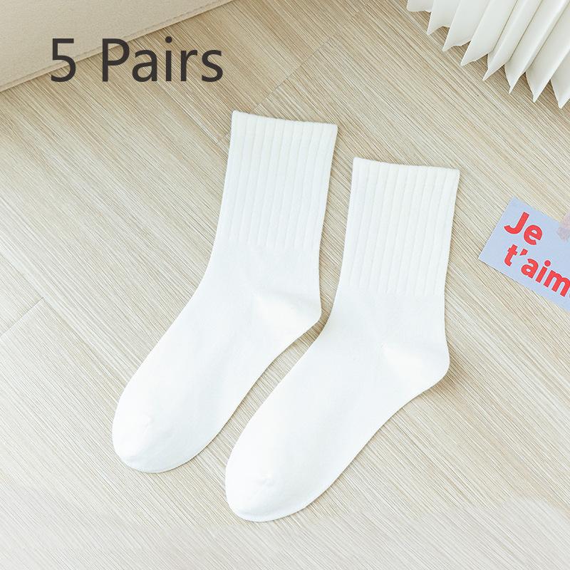 5 Pairs of Women's Summer Pure Color Cotton Thin Sports Tube Socks