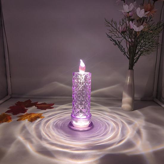 LED Candle Lights Romantic Rose Shadow Flameless Candles Lamp Elegant Crystal-like Pillar Candles