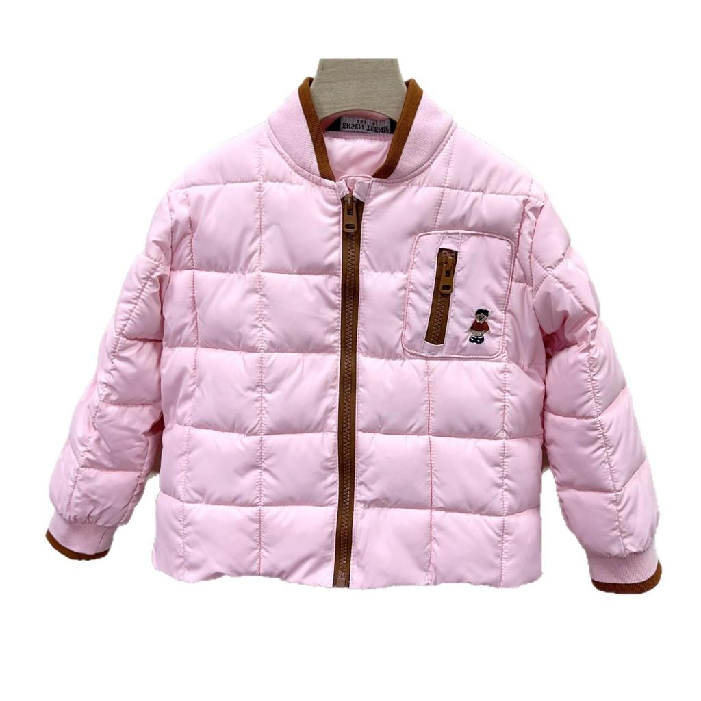 Girls' Pink Korean-Style Winter Baseball Jacket - Cotton Padded, Lightweight, Thick Kids' Coat.