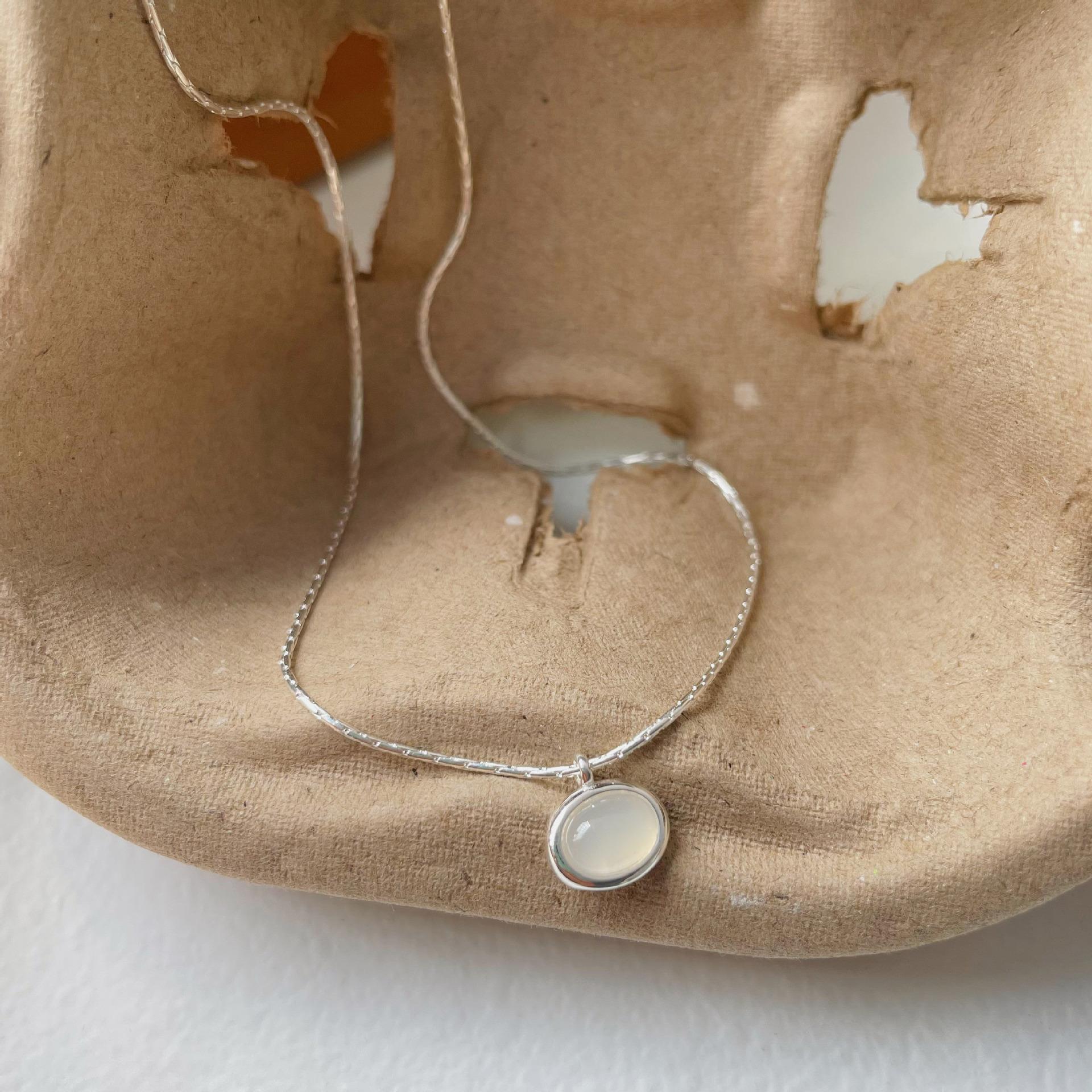 Korean version s925 silver necklace women s chalcedony collarbone chain 2023 new oval jewelry 925 silver серебряный