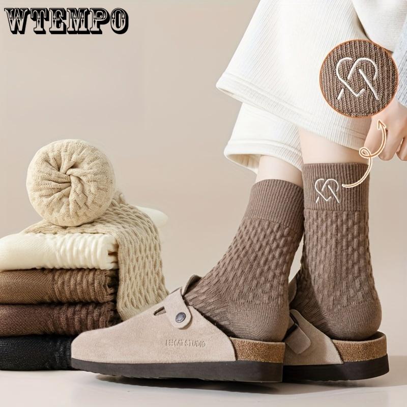 6pcs Women's Cozy Thick Mid-Calf Socks - Warm, Breathable & Soft Solid Color Winter Socks with Elegant College Style, Cute Socks