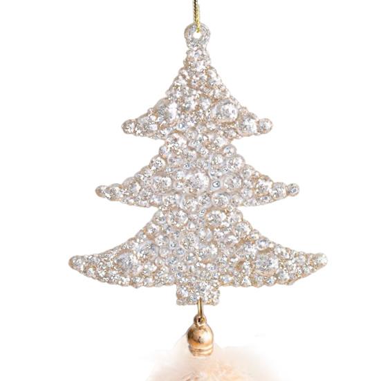 Christmas Tree Ornament Snowflake Plush Pendant Hanging Xmas Pendant with Feather Elements Sequins Bells Winter New Year Party Decor