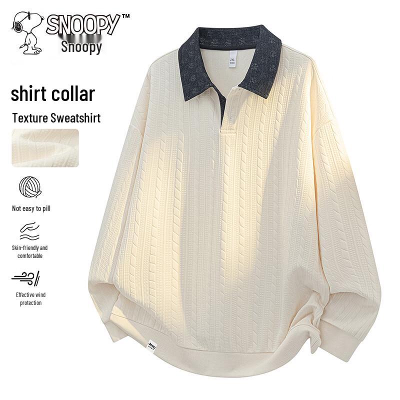 SNOOPY Men's Loose Fit Polo Collar Long Sleeve Sweatshirt