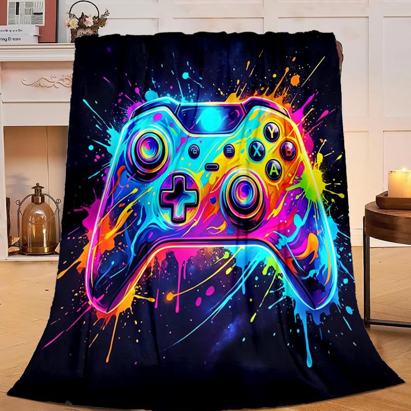 1PC Colorful Gaming Controller Flannel Blanket Gift, Suitable for Both Men And Women, Soft Ideal for Beds And Sofa, Birthday Or Christmas Gift