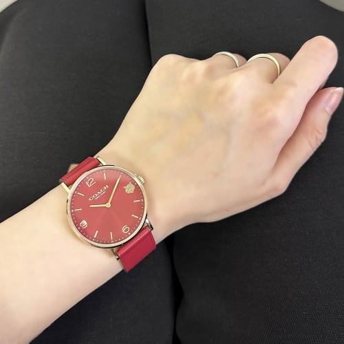 COACH Women's Unisex Watch with Shopper Bag, Red Leather, Celebrating the 60th Birthday of the Year of the Tiger, Zodiac Sign, 14503867-sp