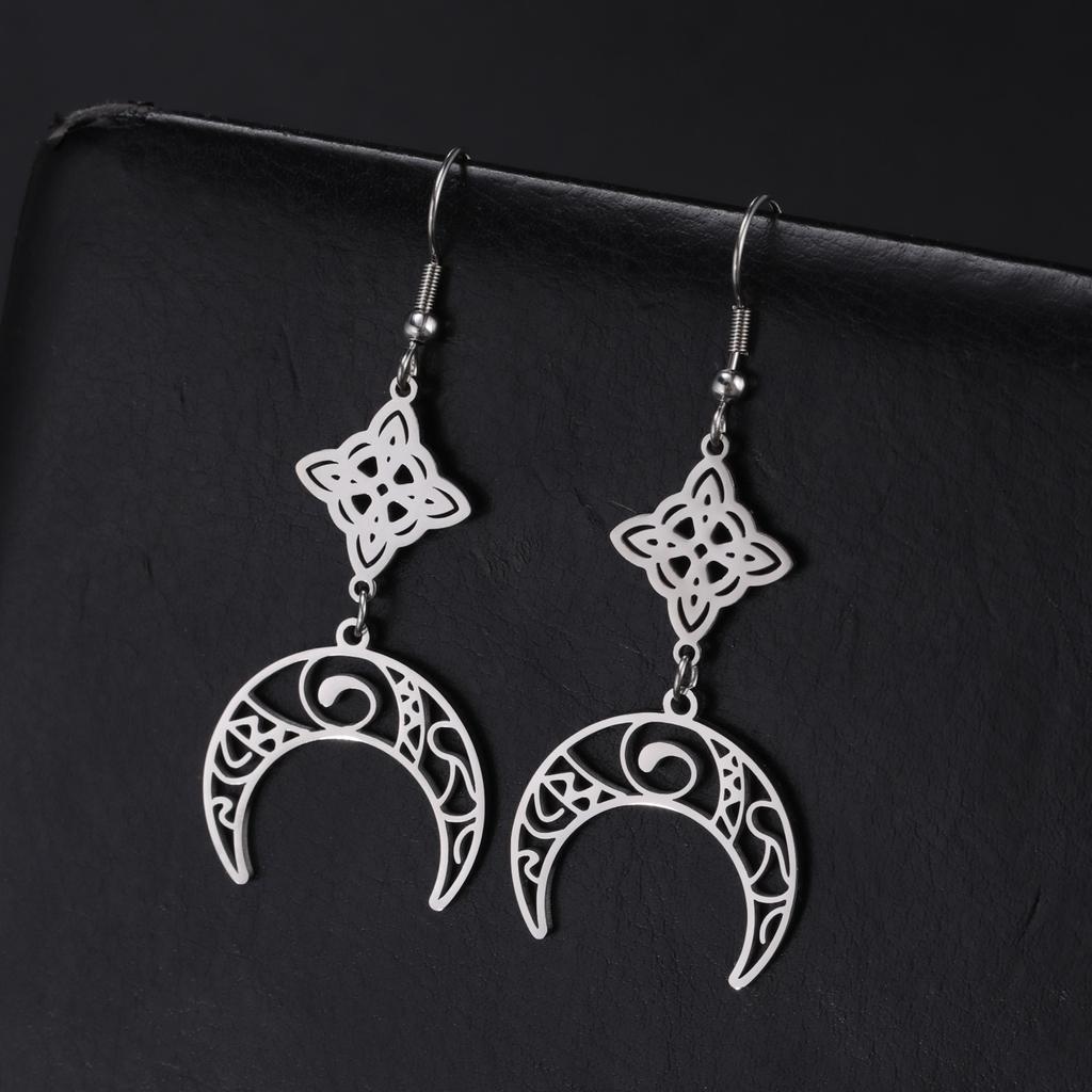 Fashion Long Hollow Moon Double Hole Tassel Earrings Simple Versatile Slimming Earrings