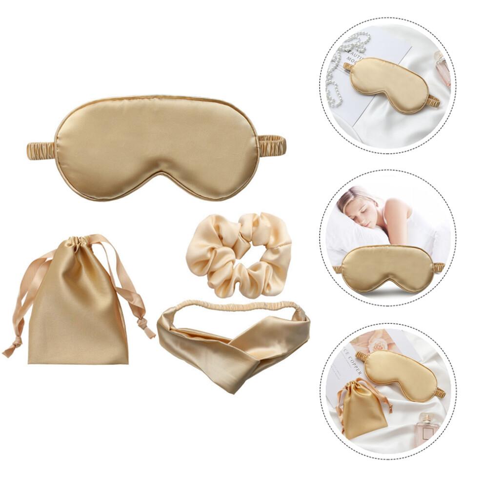 2Sets Praktische Schlafmasken Gold Mit Haargummis Und Ohrstöpseln