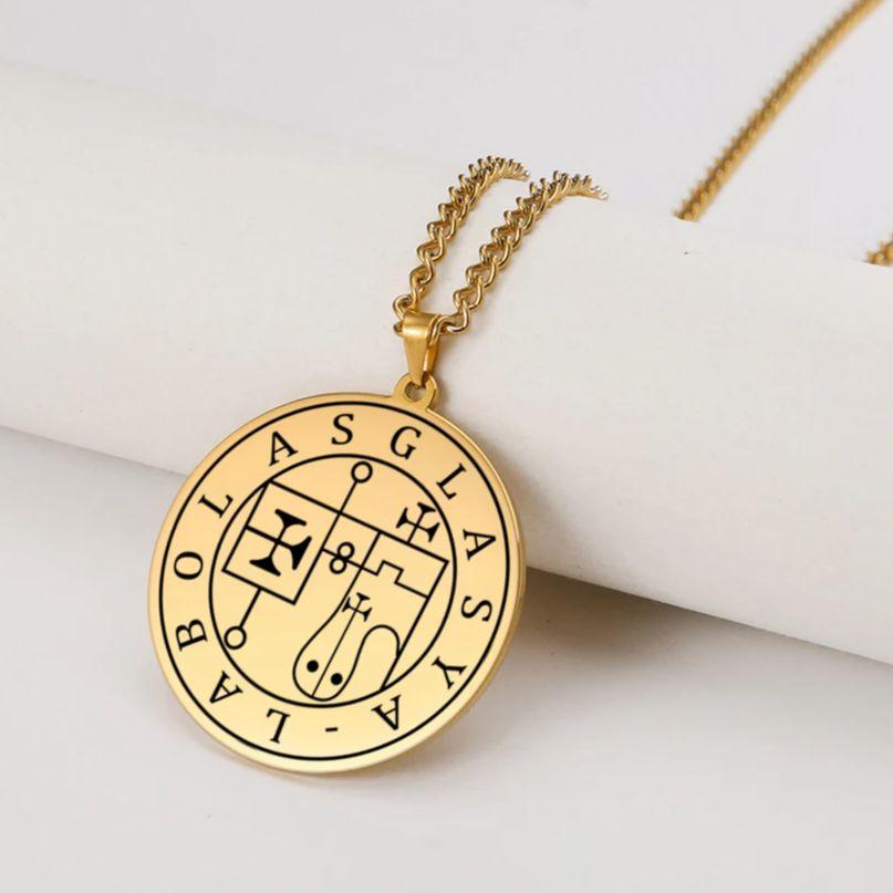 LIKGREAT Edelstahl Kleiner Schlüssel Salomons Okkultes Siegel 72 Dämonen Medaillon Halskette für Männer Frauen Pagan Kabbala Amulett