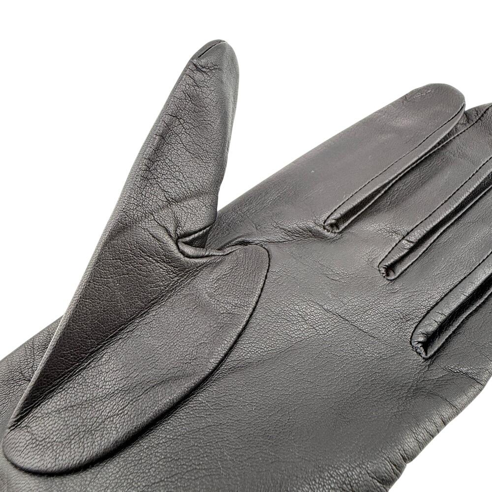 Dior All Leather Logo Embossing Leather Gloves Black Leather Women Used