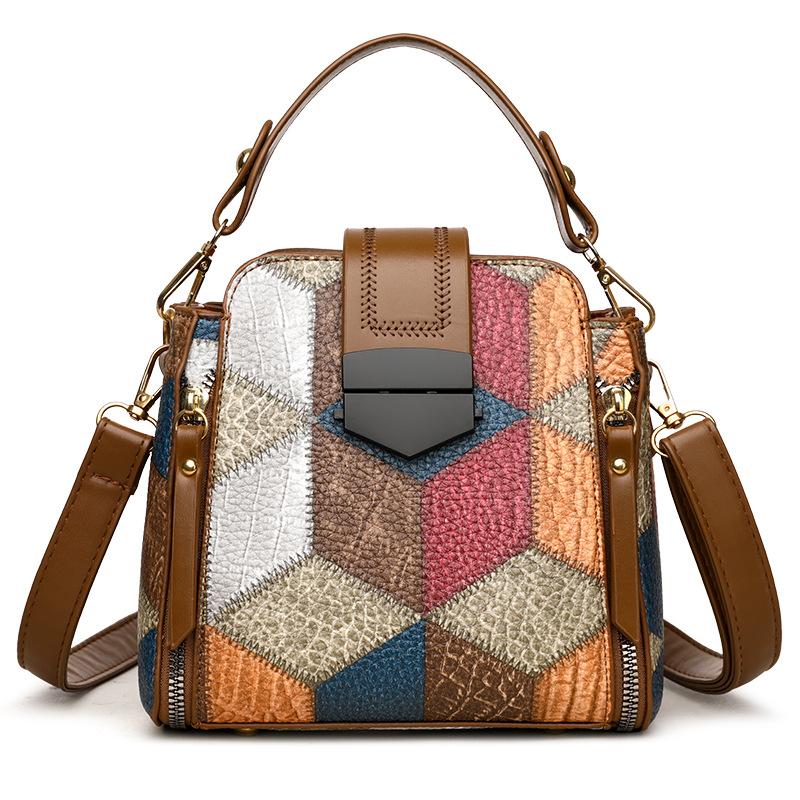 Fashion color matching handbag bag women's new women's bag simple and popular women's shoulder bag versatile messenger bag bag