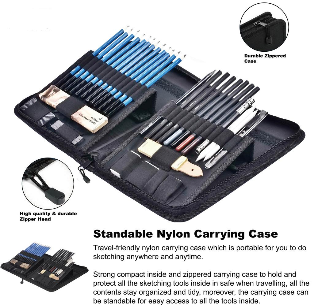Hot Sale in the Market 40pcs Sketching and Drawing Pencil Set in Pop-up Nylon Case for Professional Artist and Beginners