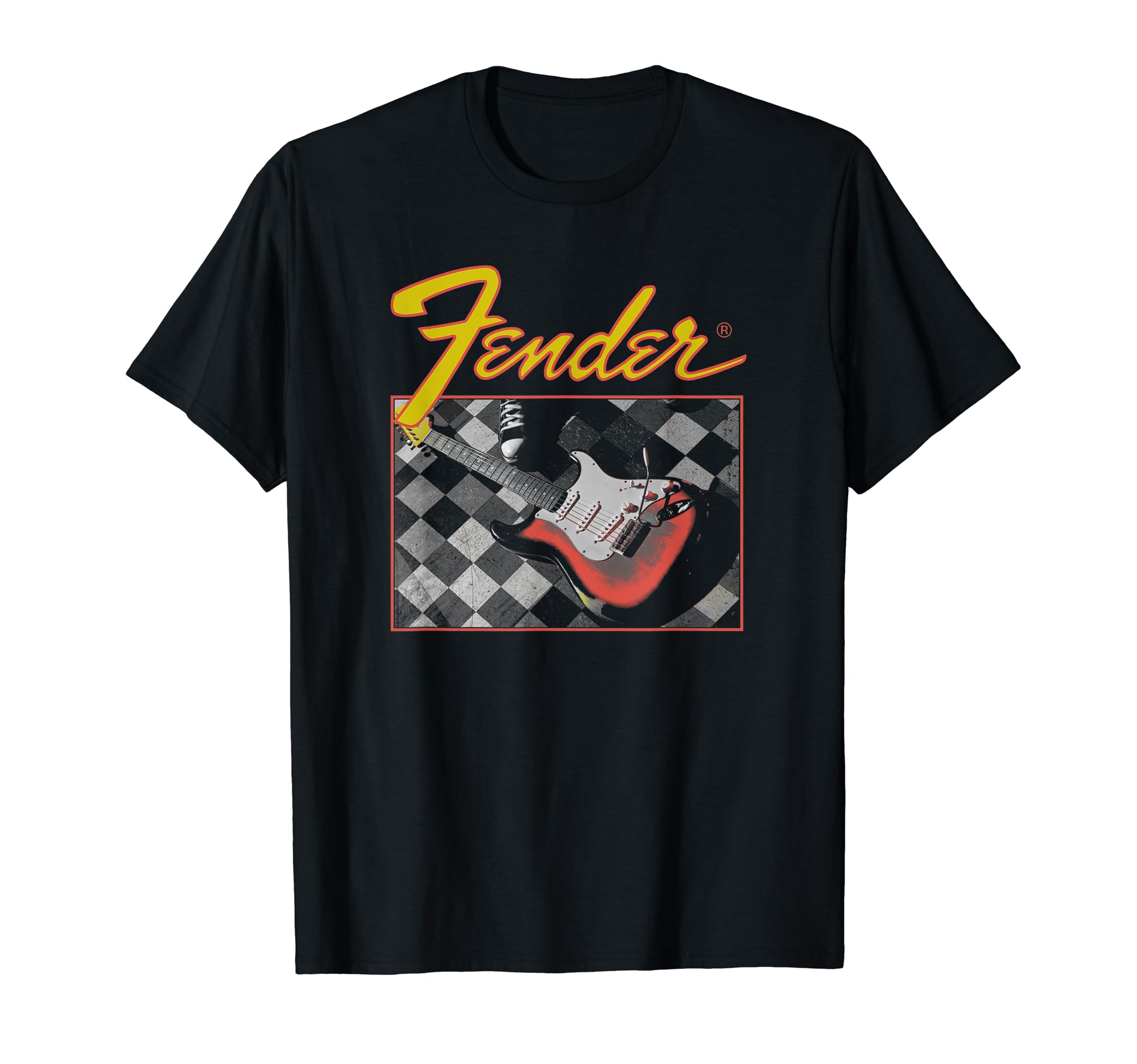 

Fender Ретро Винтажная Гитара Клетчатая Футболка чёрный