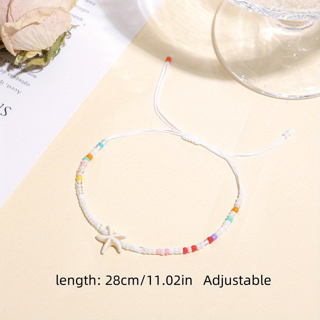WTEMPO Summer DIY Beach-Theme Bracelets Featuring Seed Beads Matching Shells Conchs Sea Stars Adjustable Braided Rope Bracelets Bohemian Style Jewelry
