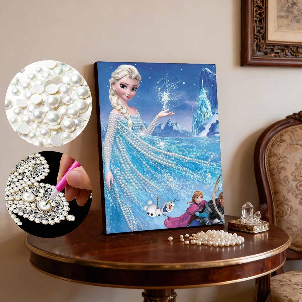 Frozen Elsa & Friends Pearl-Inlaid Frameless Art | Handmade Pearl Craft, Ice Castle Theme, for Frozen Dreamy Home Decor & Gift Option