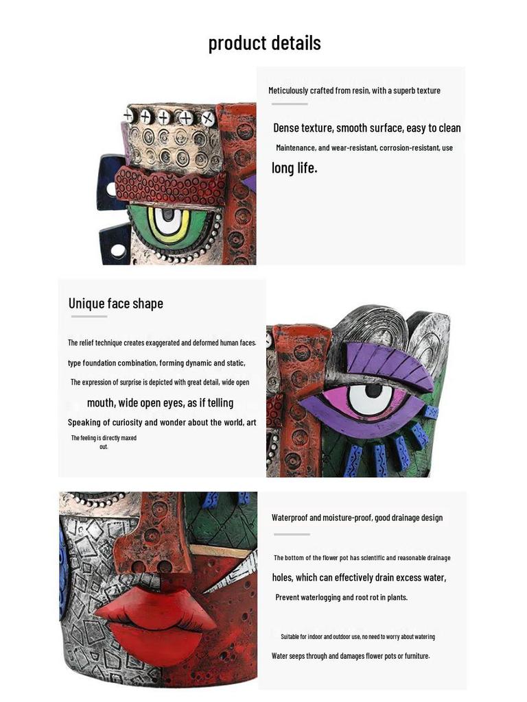 Mayan Abstract Colorful Resin Flower Pot for Garden & Living Room Décor, Green Plant Succulents & Bonsai Display