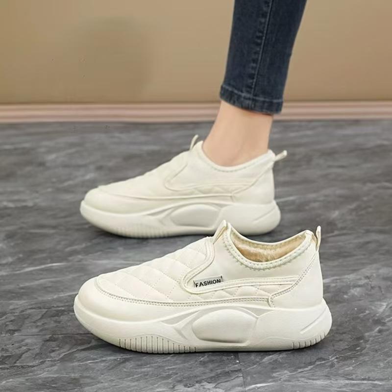 Damen Winter Neu Niedriger Schaft Flache Sohle Baumwollschuhe Dicke Sohle Rutschfest Runde Spitze Schlupfschuh Plüsch Warm Halten Ältere Baumwollschuhe