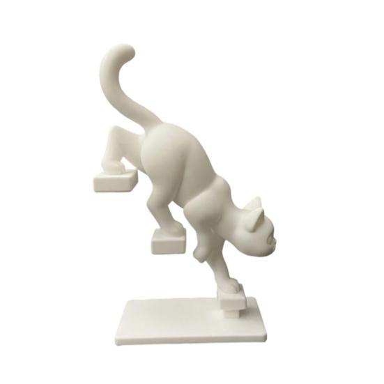 3D Printed Cat Stair Sculpture Dynamic Climbing Kitten Statue with Mini Platform, Modern Desk Decor for Office & Home белый