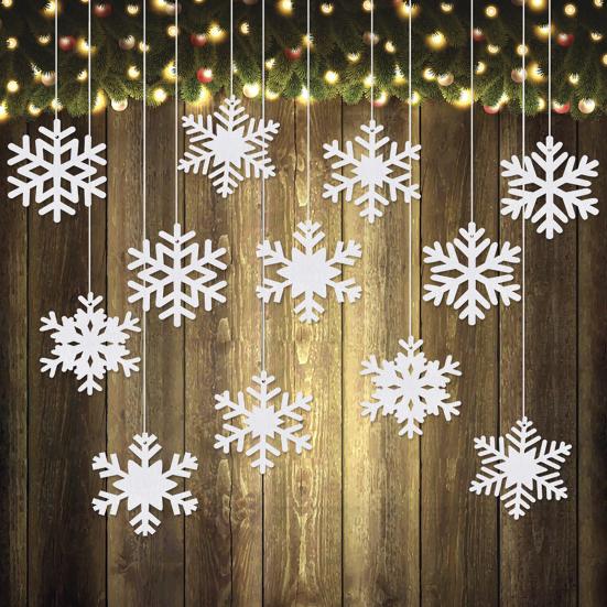 12 Pcs Felt Snowflake Christmas Ornaments White Snowflake Hanging Decoration for Winter Tree Mantel Wall Home Party Decor