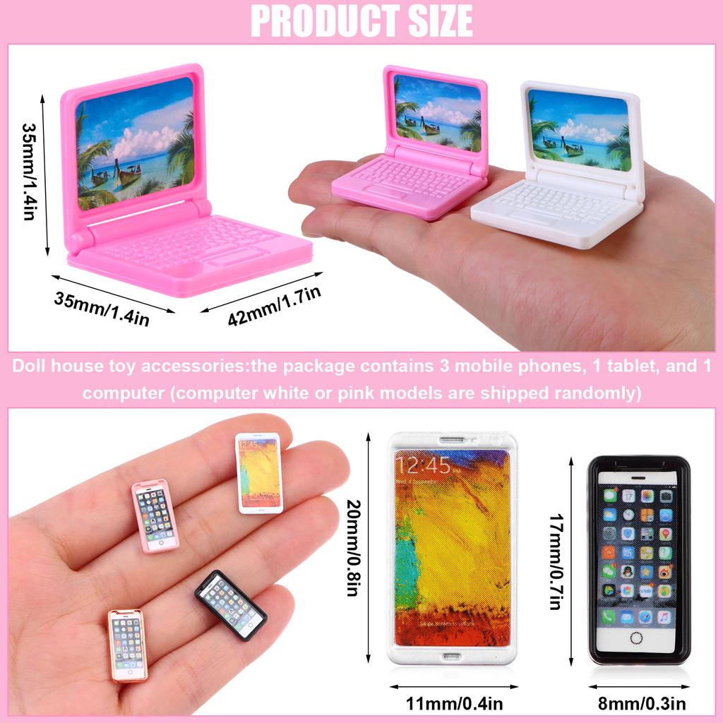 5 Pcs/Set Dollhouse Mini Laptops/Phone,Scene Miniatures Computers Toy Craft