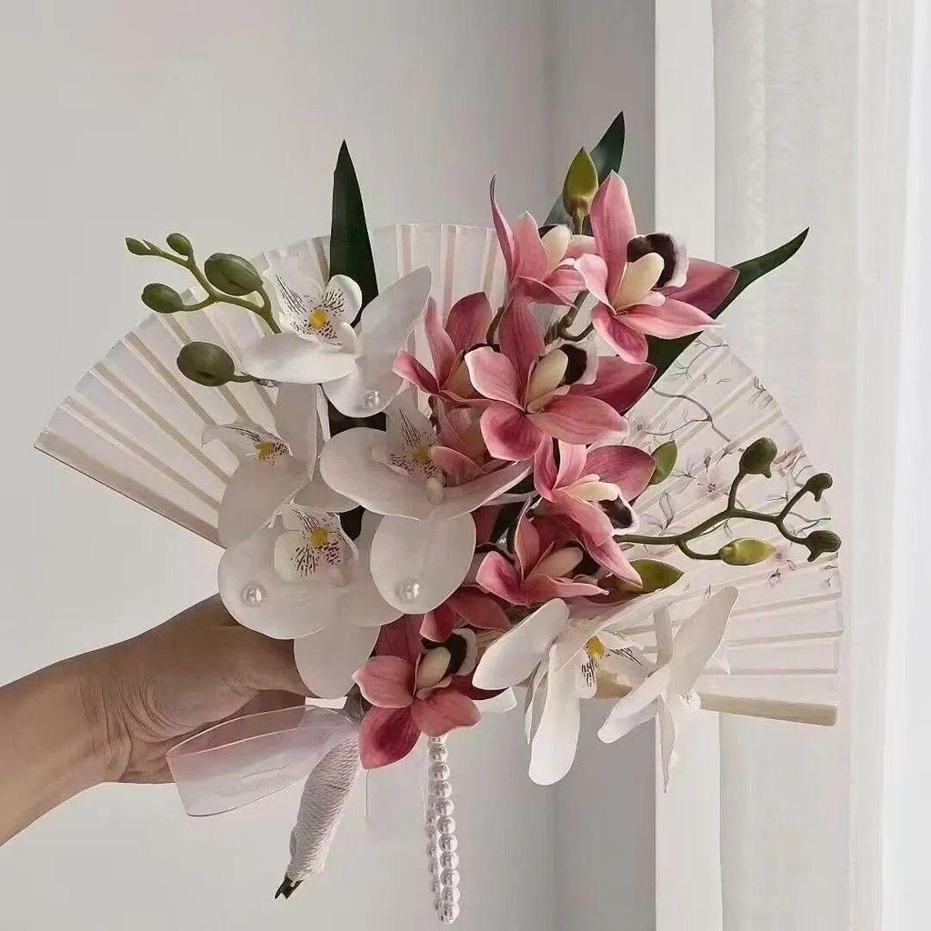 New Chinese Style Bride Folding Fan Bouquet for Engagement or Robe Accessory