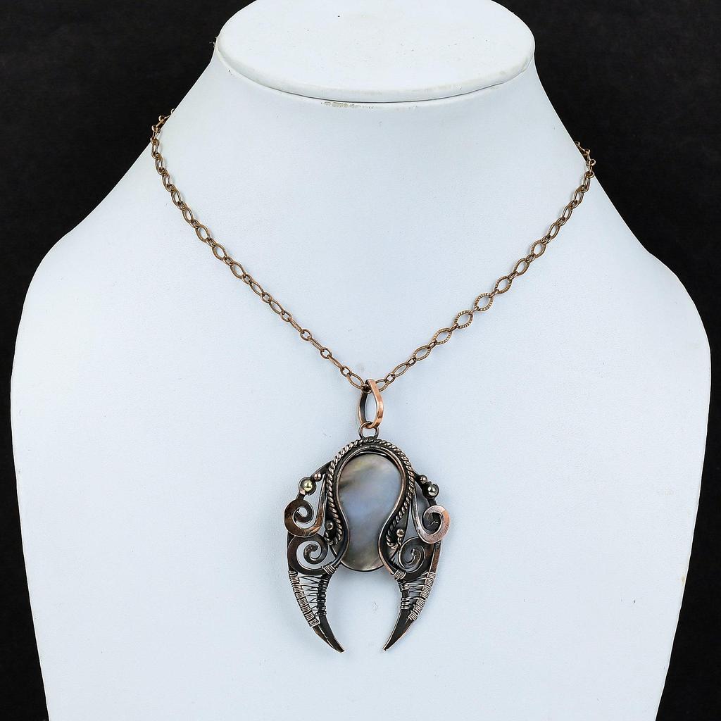 Black Mother Of Pearl Pendant Copper Wire Wrapped Pendant Gemstone Pendant Copper Jewelry Handmade Pendant Wire Wrap Jewelry Gift For Mother