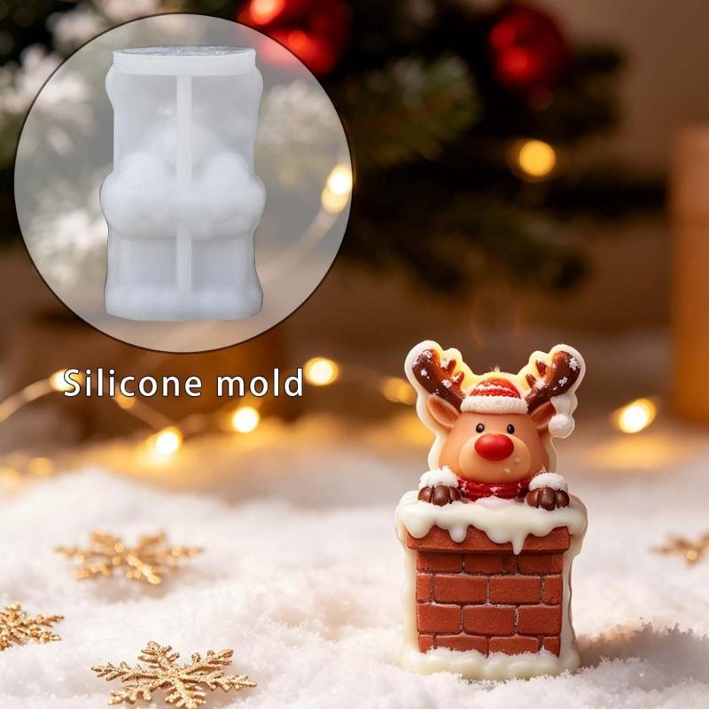 Christmas Chimney Deer Mould for Holiday Candle Soap Making, Holiday Theme Resin Casting Mould for Home Decoration