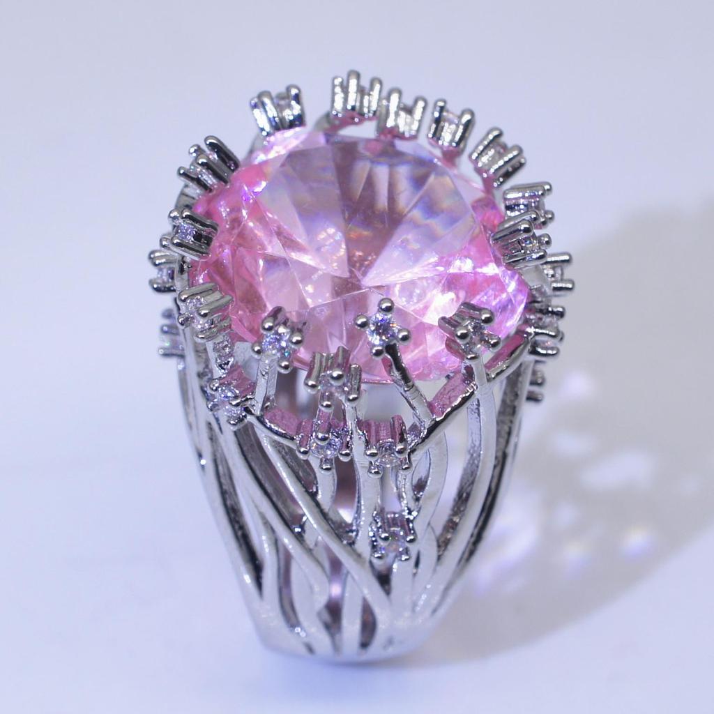 Zhenrong Hot-Selling Pink Crystal Tree Branch Ring - European & American Creative Exaggerated Design for Women
