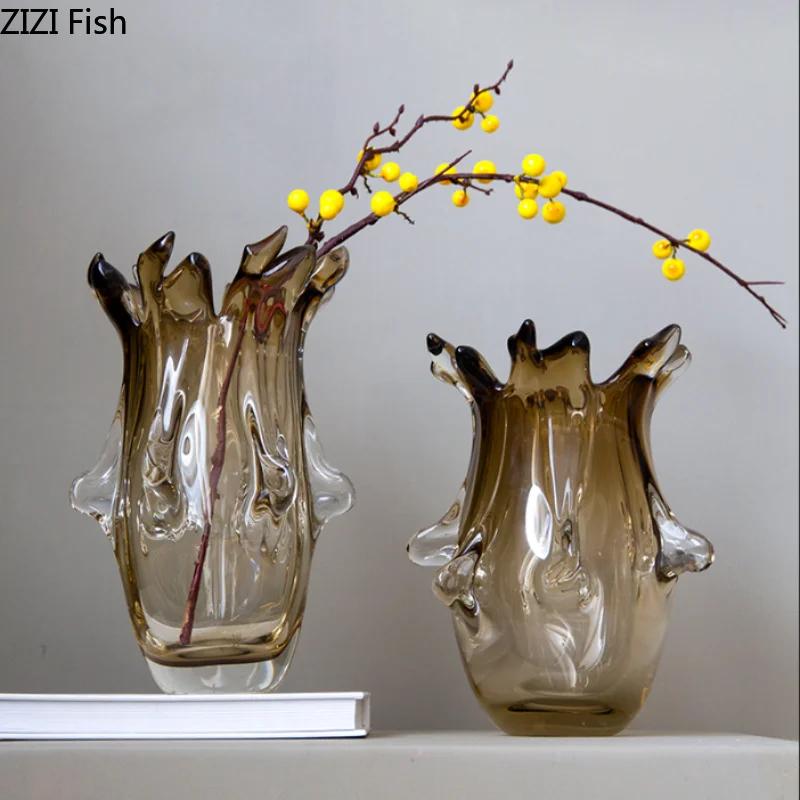 Vase en Verre Épais Irrégulier Pots à Fleurs de Bureau Arrangements Floraux Vases Hydroponiques Vases Décoratifs Vase pour Fleurs Sèches