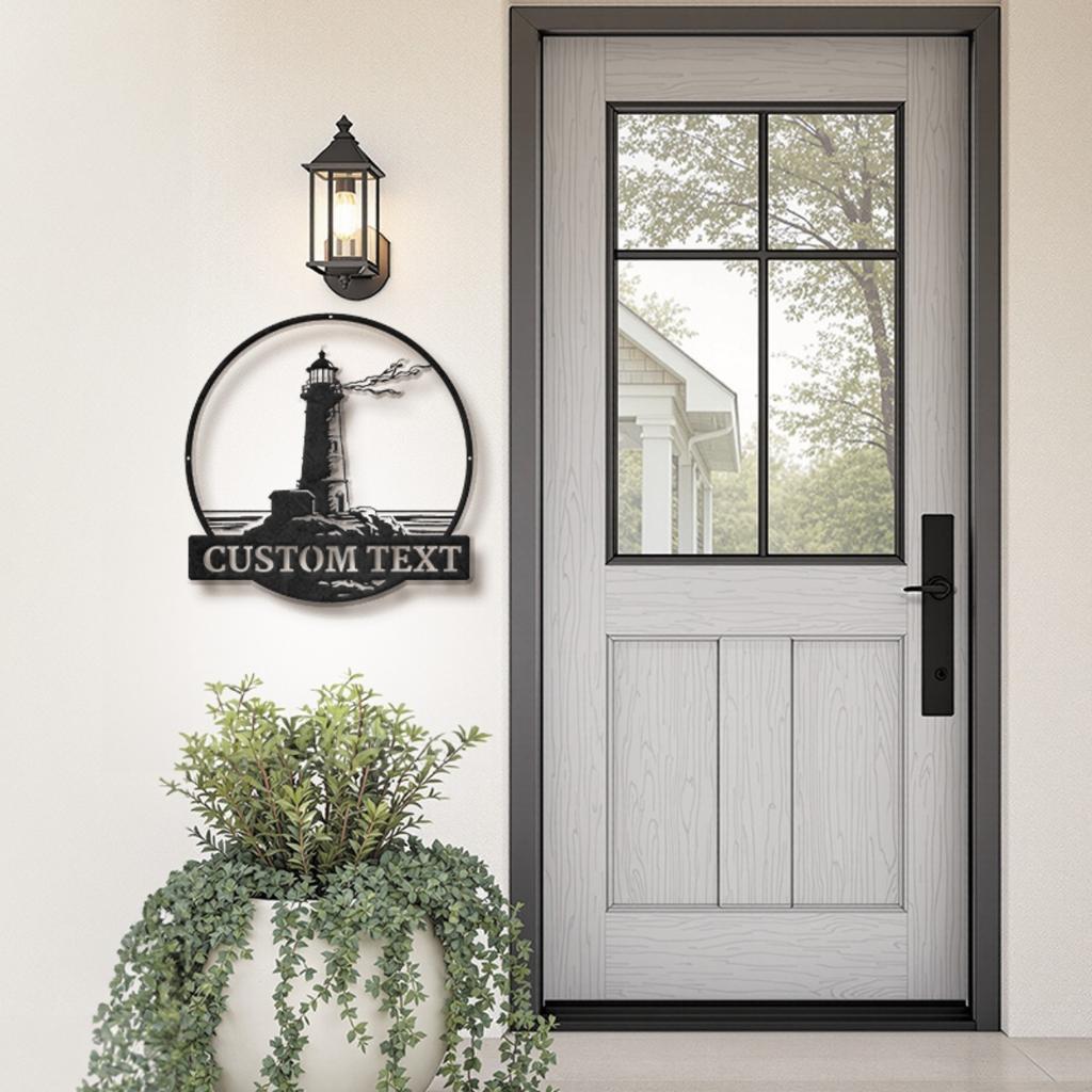 Custom Metal Lighthouse Sign, Personalized Nautical Wall Art, Coastal Home Indoor Outdoor Decor
