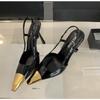 Mote Nye Kvinner Sexy Slingback Sandal Kvinnelig Design Metall Spiss Tå Stiletto Høye Hæler Fest Ballsko Kvinners Pumps Zapatos Mujer