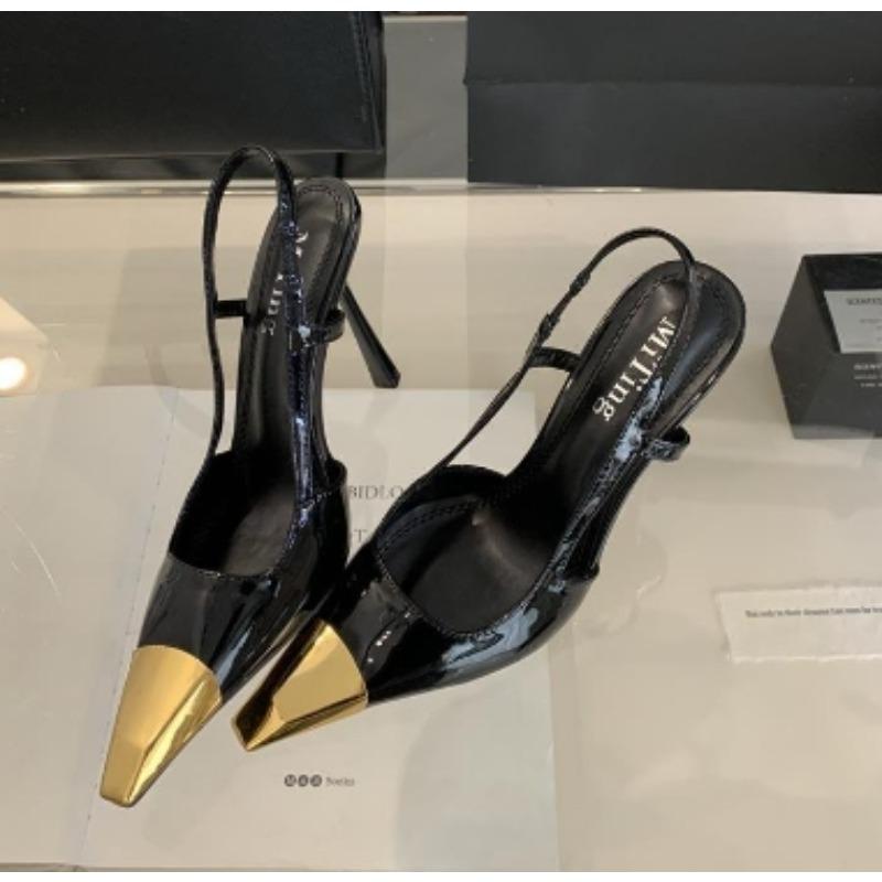 Fashion New Women Sexy Slingback Sandal Female Design Metal Pointed Toe Stiletto High Heels Party Prom Shoes Women Pumps Zapatos Mujer