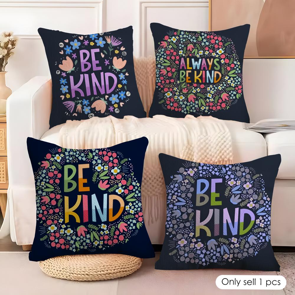 Be Kind Flowers Cushion Cover Soft Plush Fabric DoubleSided Printed Cushion Covers for All Seasons Modern HomeDecor Gift