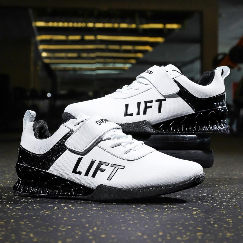 Men Weightlifting Shoes for Heavy Lifts Squats Powerlifting Durable Lifting Sneakers Big Size Black White